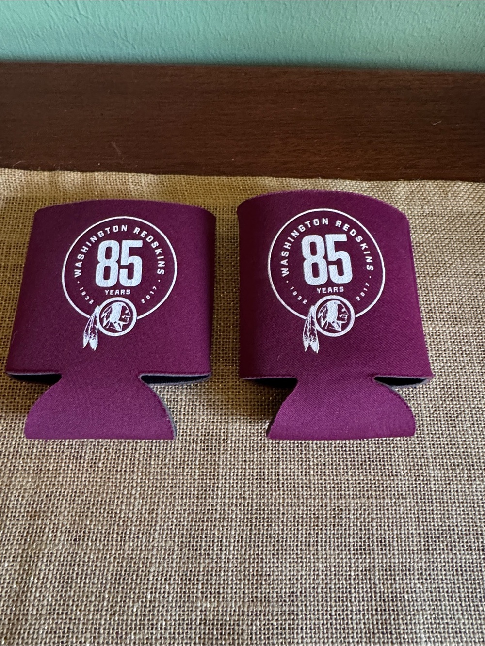 Washington Redskins 85 Years Burgundy Can Cooler Koozies Outdoor Party Set 2 NFL